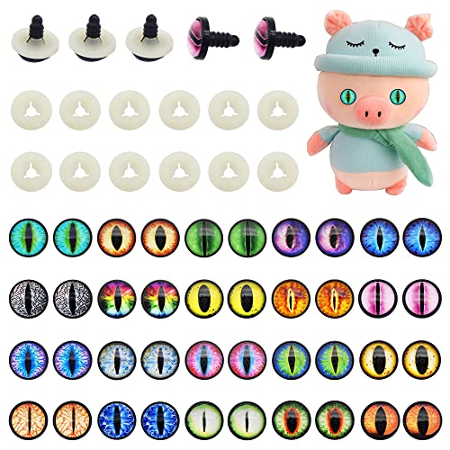 Julie Wang 40PCS 24MM Dragon Safety Eye Plush Animal Crafts Making Vertical Pupils Eyes for Adult Artist Model Enthusiast Amigurumi Crochet Project DIY Supplies with Washer