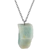 Aquamarine Necklace Natural Raw Gemstone Pendant | Black Plated Adjustable 16+2 Inch Chain | Blue Healing Crystal Jewelry for Women & Men | 15–25 Carat