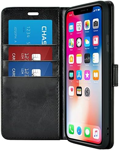 iPhone X/iPhone 10 Case, caseen OTTIMO Apple iPhone X/iPhone 10 Wallet Case Cover [Synthetic Leather][Kickstand][Card Pocket] Slim Cash Card Case Cover for Apple iPhone X/iPhone 10 (Black)