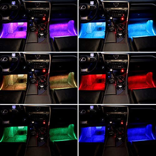 LE 4pcs 48 LEDs Car Strip Lights, RGB Multicolor Music Waterproof Automobile Underbody Interior Decoration Light Bars 12V DC Sound Sensor Function Wireless Remote Control Car Charger Included