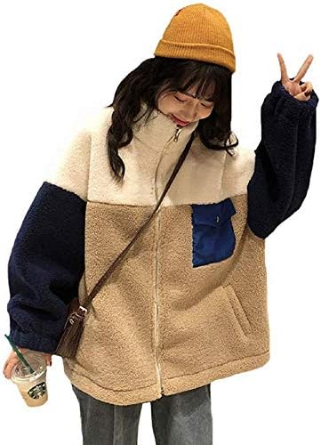 NANNRE Women’s Boa Jacket, Blouson, Boa Coat, Jacket, Cold Protection, Loose, Warm, Fluffy, Long Sleeve, Winter, Outerwear, Chest Pocket, Casual, Fleece Jacket