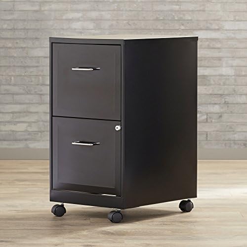 Filling Cabinet Mobile File Storage Organizer - Vertical 2 Locking Drawers Office Portable Furniture - Made from Metal - Black and Silver Finishes Available (Black)