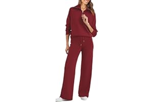 Glamaker Womens 2 Piece Outfits Sweatsuit Set Oversized Half Zip Sweatshirt Wide Leg Sweatpants Lounge Set Tracksuit