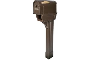 HOME & COMFORTS Postal Pro All-in-One Mailboxes and Post Combo Kit in Bronze - mailboxes for Outside - Large Mailbox - Mailbox in Bronze with Gold Lettering.