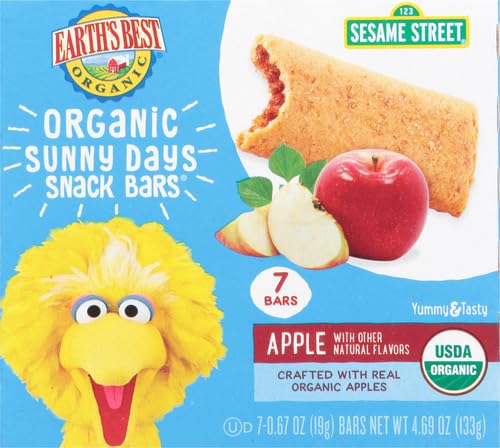 EARTH’S BEST ORGANIC SUNNY DAYS SNACK BARS FOR TODDLERS 2 YEARS OLD AND UP, APPLE FLAVORED WITH OTHER NATURAL FLAVORS, 7 CT