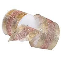 Morex Ribbon Dimensions Ribbon, French Wired Polyester, 2 1/2 inches by 20 Yards, Blush, Item 7724.60/20-430, 2-1/2" x 20 yd, Blush & Gold