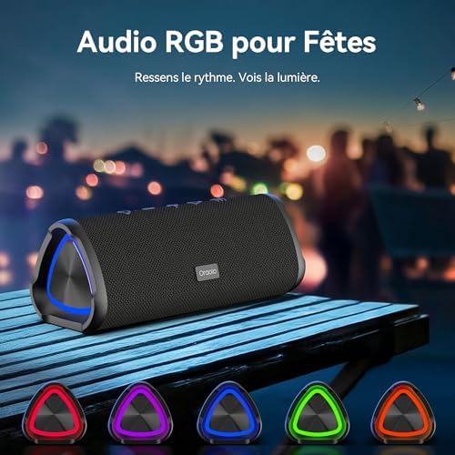 Enceintes Bluetooth Puissante 24W, Enceinte Bluetooth Portable 6.0, Bluetooth Speaker 30H Autonomie, Surround à 360 Degrés, Étanche IPX6, Appariage TWS, USB, RGB,AUX, TF Carte, Fêtes/Voyage/Extérieur