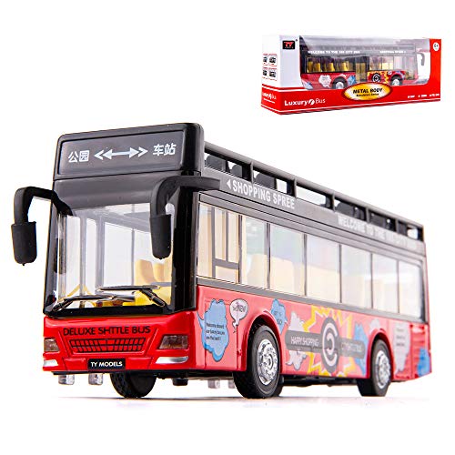TGRCM-CZ 1/32 Scale Double Decker Bus Casting Car Model, Zinc Alloy Toy Car for kids, Pull Back Vehicles Toy Car with Lights and Sound for Toddlers Kids Boys Girls (Red) - Thumbnail 7