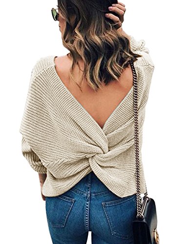 EMMA-Maglione-Donna-Primavera-V-sul-Retro-Maglia-della-Batwing-Elegante-Pullover