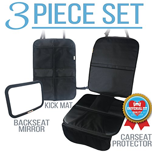 Zohzo Baby Car Bundle - Car Seat Protector Cover, Baby Car Mirror, Kick Mat Organizer| Perfect Gift for Baby Shower, New Infants, and Rear Facing Car Seats