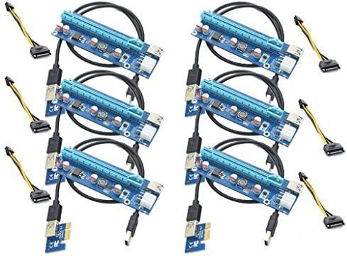 Panto 6-Pin Powered PCI-E PCI Express Riser - VER 006C - 1X to 16X PCIE USB 3.0 Adapter Card - With USB Extension Cable - GPU Graphic Card Crypto Currency Mining (6 pack)