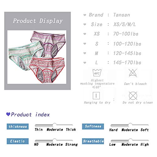 image for Tansan 3 Pack Teens Cotton Menstrual Protective Underwear Girls Leak P