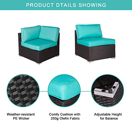 Peach Tree 7 PCs Outdoor Patio PE Rattan Wicker Sectional Sofa Furniture Set with 2 Pillows and Tea Table
