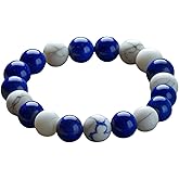 BHAVYAASHI Lapis Lazuli and Howlite Healing Crystal Bracelet 8mm Natural Blue & White Gemstone Bead Stretch Bracelet for Women & Men – Chakra, Protection, Anxiety Relief, Meditation Gift