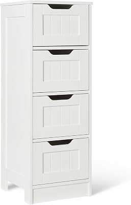 Badezimmerschrank mit 4 Schubladen, MDF Waschbeckenunterschrank, Weiß, 30 x 30 x 82 cm