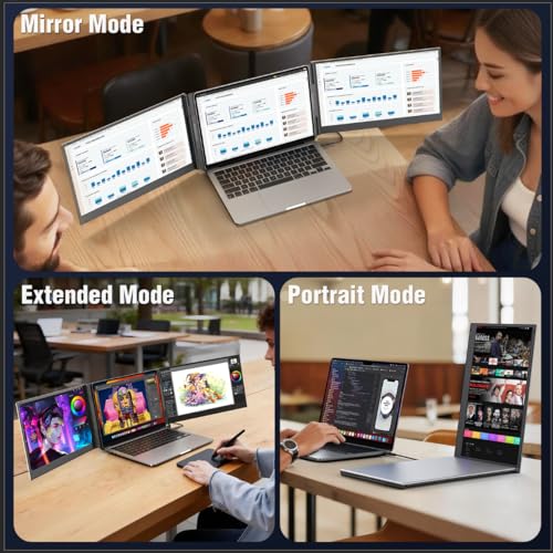 APILDELLA Extensor de pantalla triple para portátil de 15,6'', monitor dual portátil FHD 1080P para portátil USB C HDMI, extensor de monitor Plug-Play para triple pantalla para Mac/Windows, compatible