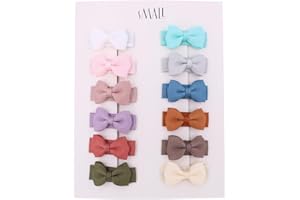 12 PCS Baby Bow Bangs Hair Clips Tiny Snap Clip for Infant Toddler Girl Mini Grosgrain Ribbon Hair Bow Barrettes Girls Hair A