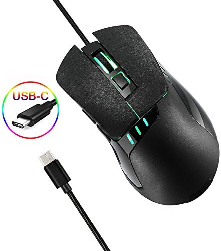 PHILWIN USB C Mouse, USB Type C Mouse with 4 Levels Adjustable DPI and 6 Colors Soothing LED Lights for Macbook, Macbook Pro 2016/2017, Chromebook, or Devices, with USB C Port Game Mice (G05)