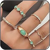 Stringex Gold Turquoise Rings for Women,Vintage Bohemian Statement Ring Set Trendy Green Stone Stackable Western Rings,Boho Everyday Jewelry Accessories Gifts