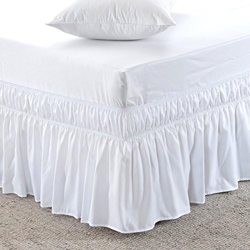 Meila Three Fabric Sides Wrap Around Elastic Solid Bed Skirt Easy On Easy Off Dust Ruffled Bed Skirts 16 Inch Tailored Drop White Queen King Buy Online At Best Price In Uae Amazon Ae