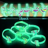 Albabe Unicorn Bracelets Wristband, Rainbow Unicorn Birthday Party Favors Toys for Kids Girls, Glow Bracelets Unicorn Gifts, Party gifts,Transparent Soft Silicone Band Bracelet 18 Pack