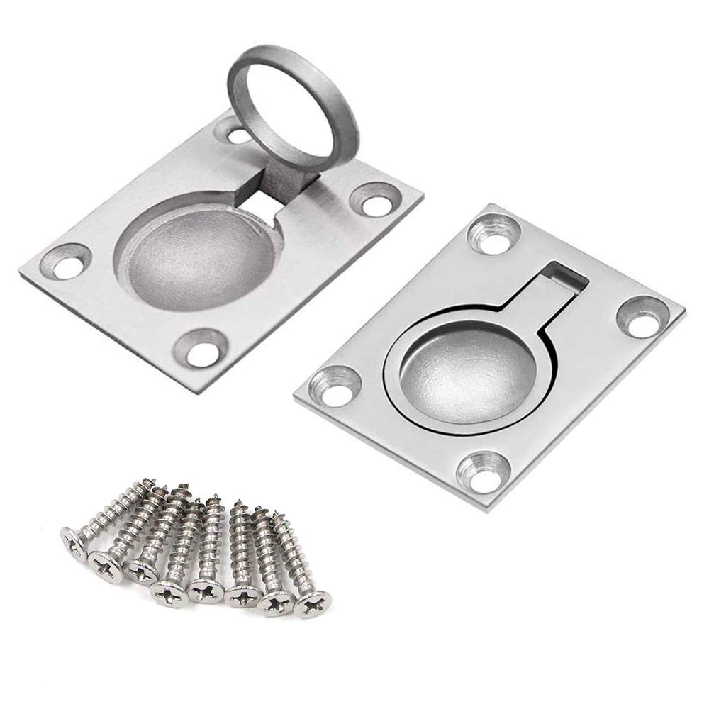 Bestgle 2 Packs Flush Ring Plull Handle Hatch Locker, 49 x 39 mm Stainless Steel Boat Locker Cabinet Hidden Handle Recessed Furniture Boat Hatch Latch