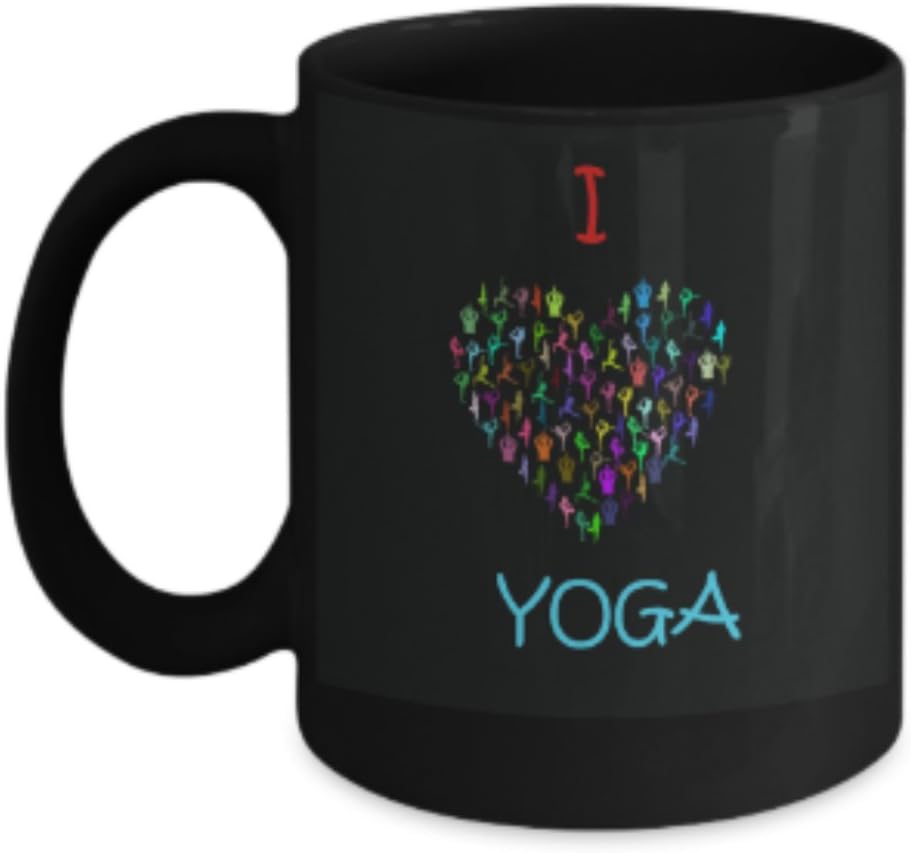 Valentines Day Give Gifts Coffee Mugs With Sayings “I Love Yoga” 11 ounces Ceramic Black Coffee Mug Special Gift for All Occasions for Yoga Lovers