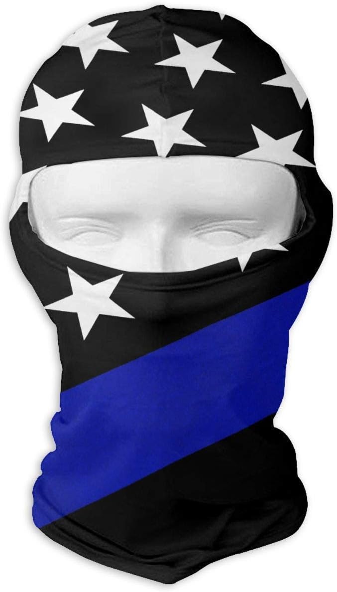 Voxpkrs Thin Blue Line Flag Winter Tactical Full Face Mask Dust Proof Head Hood for Men and Women