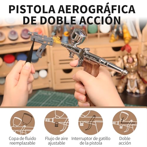 Bucasso Airbrush Kit, Air Gun with 0.3mm/0.5mm/0.8mm Needles/Nozzles, 3cc/7cc/11cc Replaceable Fluid Cup for Painting Mockups Nails Pastel Tattoo Makeup (W002-W)