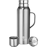 Insulated Vacuum Thermo Bottle 750ml/25.4oz with Cup Stainless Steel Coffee Bottles for Hot and Cold Drink Water Flask.(Silver, with Handle, 750ml)