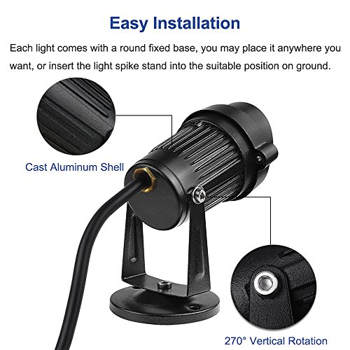 YGS-Tech 5W LED Landscape Lights 12V Low Voltage Waterproof Warm White Spotlights for Garden, Yard, Lawn, Pathway (2 Pack)