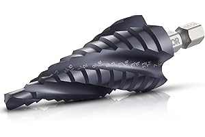 VEVOR Step Drill Bit, 3/16 to 7/8 inch, 1/4 inch Hex Shank, TiAlN Coating Cobalt HSS High Speed Steel, Four Spiral Flute Step
