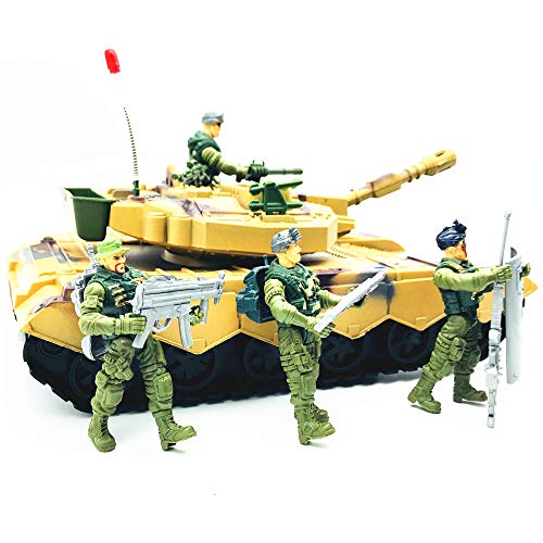 Fycooler Elite Desert Force Armored Military Tank Vehicle with 1/18 Scale Gunner Action Figure Soldier,2 Machine Guns,2 Utility Packs,2 Gunner Hatches for Kids Boys Indoor Outdoor Play Birthday Toys - Thumbnail 3