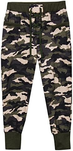 Women's Lace up Front Camouflage Pants Casual Skinny Leg Long Trousers (L, Camouflage)