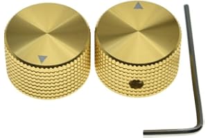KAISH 2pcs 63/64"(25mm) Diam. Aluminium Potentiometer Knobs 1/4" Universal Metal Pot Knobs with Indicator and Set Screw for Guitar/Bass/AMP Amplifier/Power Amplifier/Preamps/Audio Equipments Gold