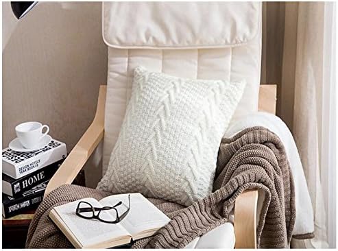 KissH Square Imitation Cashmere Simple Nordic Knit Throw Pillowcase Cushion Cover 18 Inch White