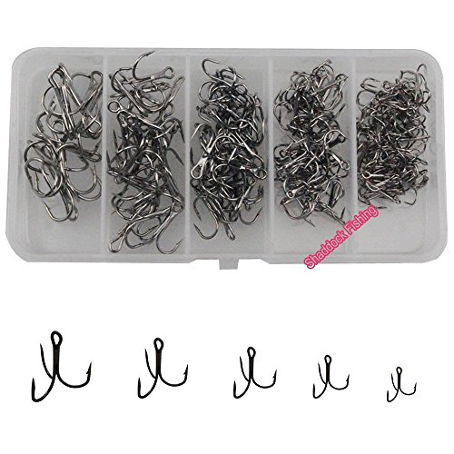 100stk Drillinge Angelhaken Kohlenstoffstahl Treble Angeln Haken Schwarz Klein Rundbogen Drillingshaken Angelausrüstung – Bild 6