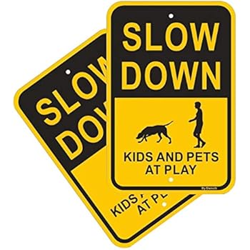 2-Pack Slow Down - Kids and Pets at Play Sign, Large Yellow Size 12''x18'' Rust-Free Aluminum UV Printed, Weatherproof and Easy to Mount for Neighborhoods/Driveway/Yard