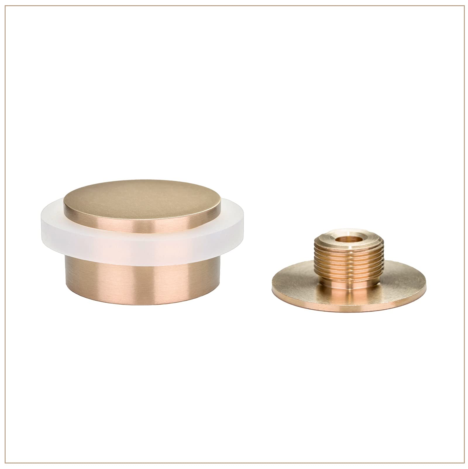 EVI Herrajes | Adhesive Brass Door Stop + Screw | Ø35x21mm | Gold Finish | White Natural Silicone Rubber | Includes Screw + Fixing Plug | Mod. I-203X19-BDUALMT