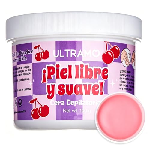 ULTRAMO Cera Depilatoria Suave 1pzs | Depilacion Sin Dolor, Facil Dne Calentar Que Deja La Piel Limpia Y Suave, Para Cuerpo Completo Y Areas Sensibles, 100g (Cereza)