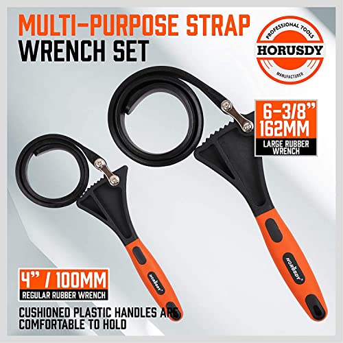 HORUSDY 2piece Oil Filter Wrench Set, 4" and 6" Rubber Strap Wrench