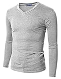Doublju Mens V-Neck T-shirts with Long Sleeve LIGHTGRAY (US-M)