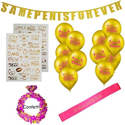 Bachelorette Party Decorations Bridal Shower Supplies - Same P Forever Banner, Balloons, Confetti, Tattoos and Sash