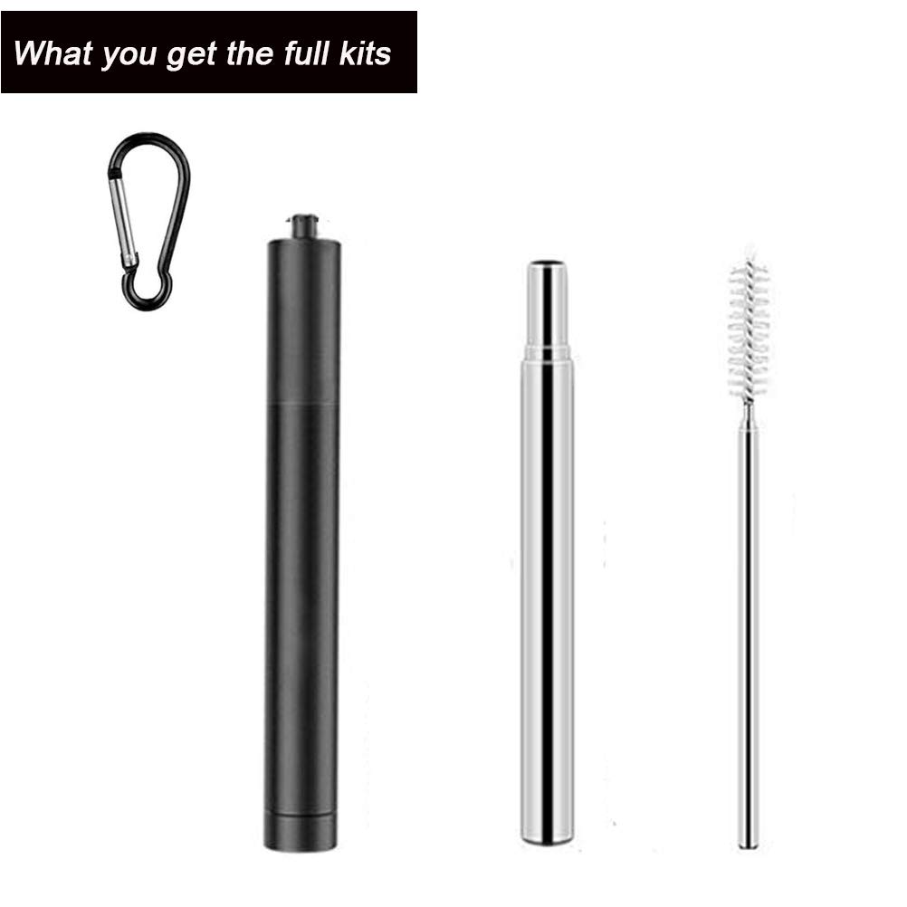 Topgogo Reusable Straws Collapsible,304 Stainless Steel Telescopic Drinking Straw Food-Grade design,Portable Set Hard Case with Cleaning Brush keychain for Travel,Outdoor,Party