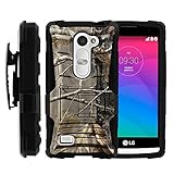 LG Power Case, LG Power Holster, Two Layer Hybrid Armor Hard Cover with Built in Kickstand and Unique Graphic Images for LG Leon C40, H340N, Tribute 2, Power L22C, Destiny L21G, Sunset L33L (T Mobile, Metro PCS, Boost Mobile, Straight Talk, Tracfone) from MINITURTLE | Includes Screen Protector - Fallen Leaves Camouflage