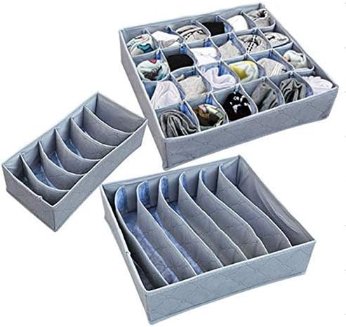 FASTUNBOX (LABEL) Set of 3 Foldable Drawer Dividers, Storage Boxes, Innerwear Storage Box, Closet Organizers, Under Bed Organizer for Clothing, Shoes, Underwear, Bra, Socks (Grey)