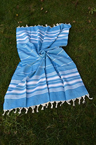 Dandelion - Basic Pattern - Naturally-Dyed Cotton Turkish Towel Peshtemal - 71x39 Inches - Ocean Blue - Thumbnail 3