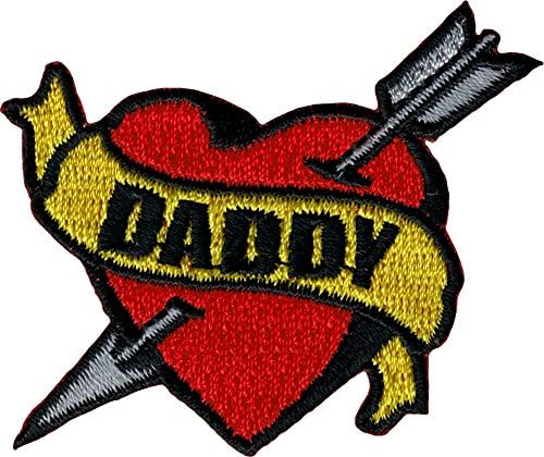 Tattoo Art Heart Arrow Name Embroidered Iron On Applique Patch - Daddy