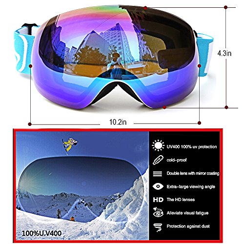 Loyalfire Ski Goggles, Polarized Snow Goggles with Double Layers UV Protection Anti-Fog Myopia Frame Ski Mask Glasses Skiing Men Women Kids Snow Snowboard Goggle