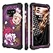 BENTOBEN Case for Samsung Note 9, 3 in 1 Hybrid Hard PC Soft Rubber Heavy Duty Rugged Bumper Shockproof Antislip Three Layers Full Body Protective Phone Cover for Galaxy Note 9, Purple Flower